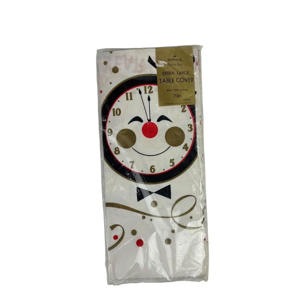 Vintage New Year's Eve Tablecloth Happy Clock Print 60 x 102 Party Table Cover